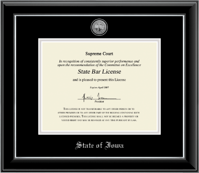 State of Iowa certificate frame - Silver Engraved Medallion Certificate Frame in Onyx Silver