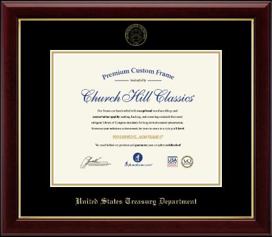 United States Treasury Department certificate frame - Gold Embossed Certificate Frame in Gallery