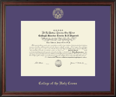College of the Holy Cross diploma frame - Gold Embossed Diploma Frame in Studio