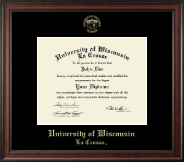 University of Wisconsin La Crosse Gold Embossed Diploma Frame in Studio