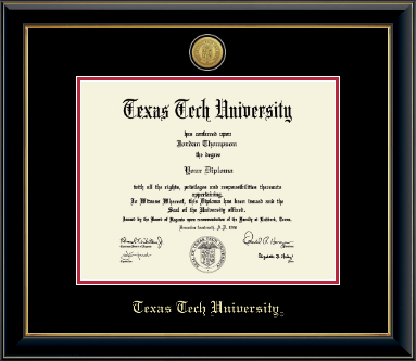 Texas Tech University diploma frame - Gold Engraved Medallion Diploma Frame in Onyx Gold