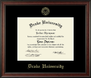 Drake University Gold Embossed Diploma Frame in Studio