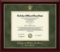William & Mary Gold Embossed Diploma Frame in Gallery