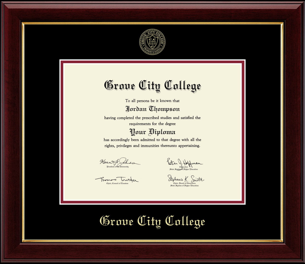 Grove City College Gold Embossed Diploma Frame in Gallery Item