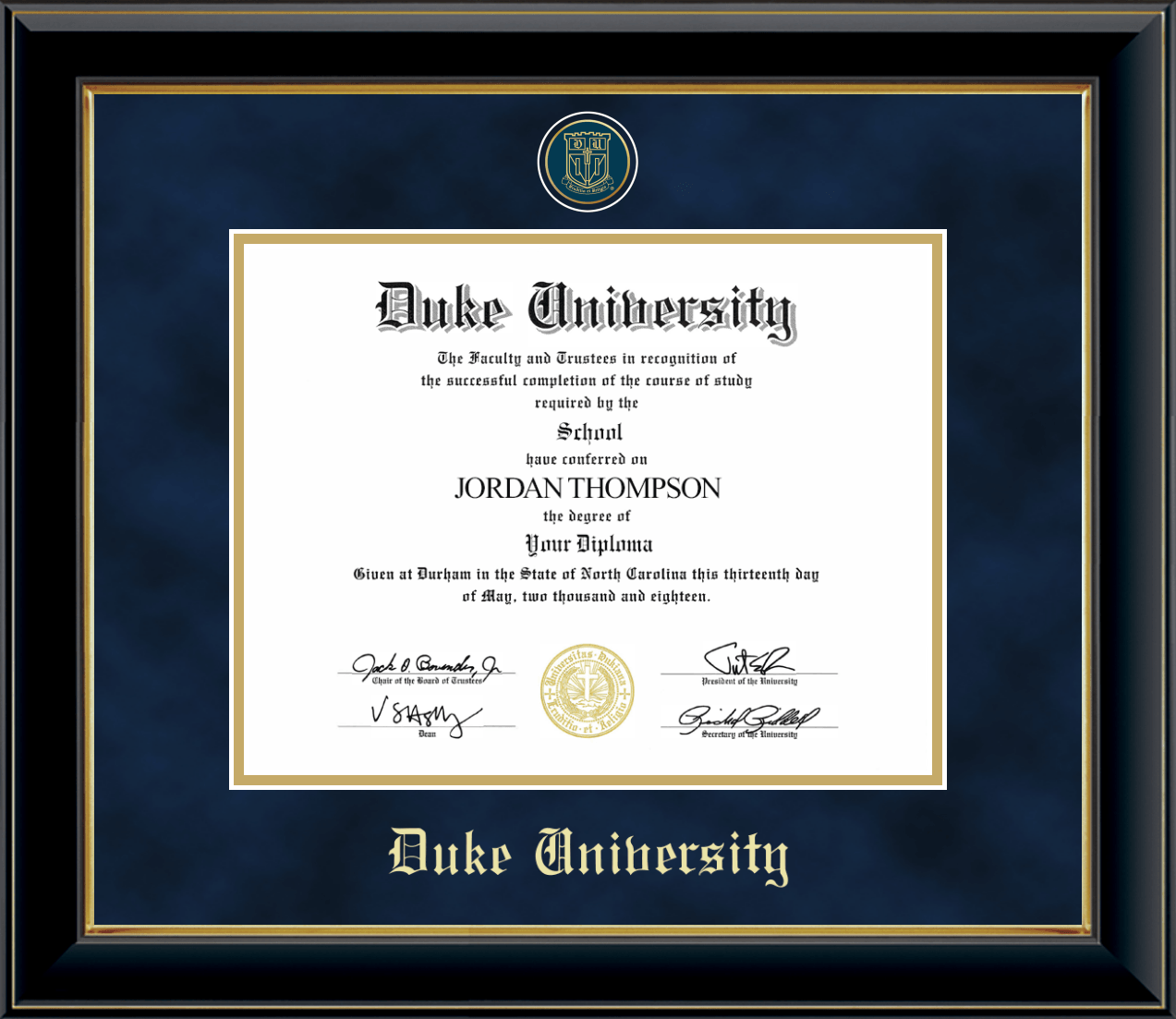 Duke University Heirloom Edition Diploma in Onyx Gold Item #204559