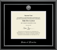 State of Florida certificate frame - Silver Engraved Medallion Certificate Frame in Onyx Silver