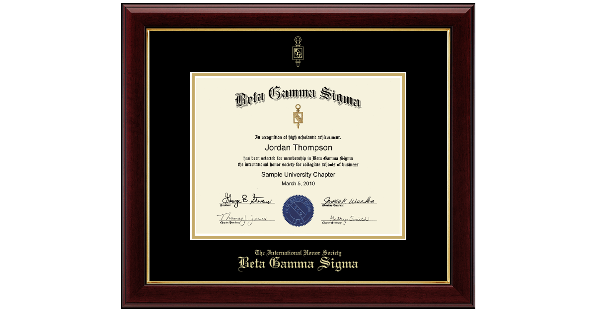 Gold Embossed Certificate Frame in Gallery Beta Gamma Sigma Honor