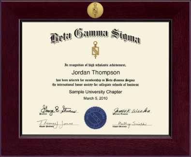Beta Gamma Sigma Honor Society certificate frame - Century Gold Engraved Certificate Frame in Cordova