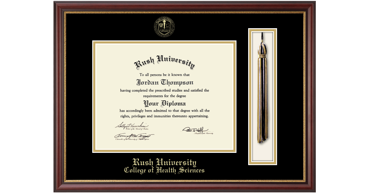 Tassel & Cord Diploma Frame in Newport Rush University Item 206040