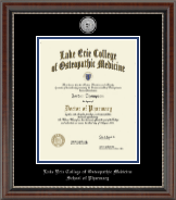 Lake Erie College of Osteopathic Medicine Silver Engraved Medallion Diploma Frame in Chateau