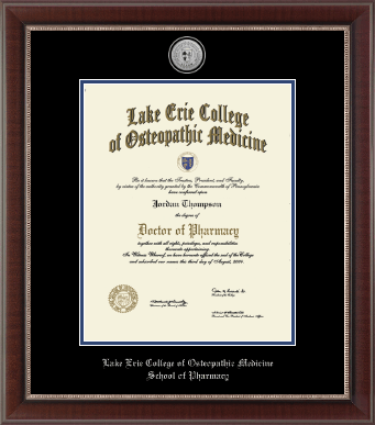 Lake Erie College of Osteopathic Medicine diploma frame - Silver Engraved Medallion Diploma Frame in Chateau