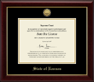 State of Kansas Gold Engraved Medallion Certificate Frame in Gallery