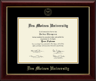 Des Moines University Gold Embossed Diploma Frame in Gallery
