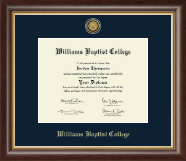 Williams Baptist College Gold Engraved Medallion Diploma Frame in Hampshire