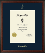 Sigma Chi Fraternity Gold Embossed Certificate Frame in Studio
