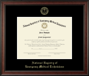 National Registry of Emergency Medical Technicians Gold Embossed Certificate Frame in Studio