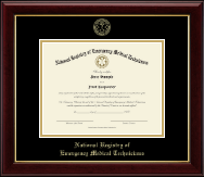 National Registry of Emergency Medical Technicians Gold Embossed Certificate Frame in Gallery