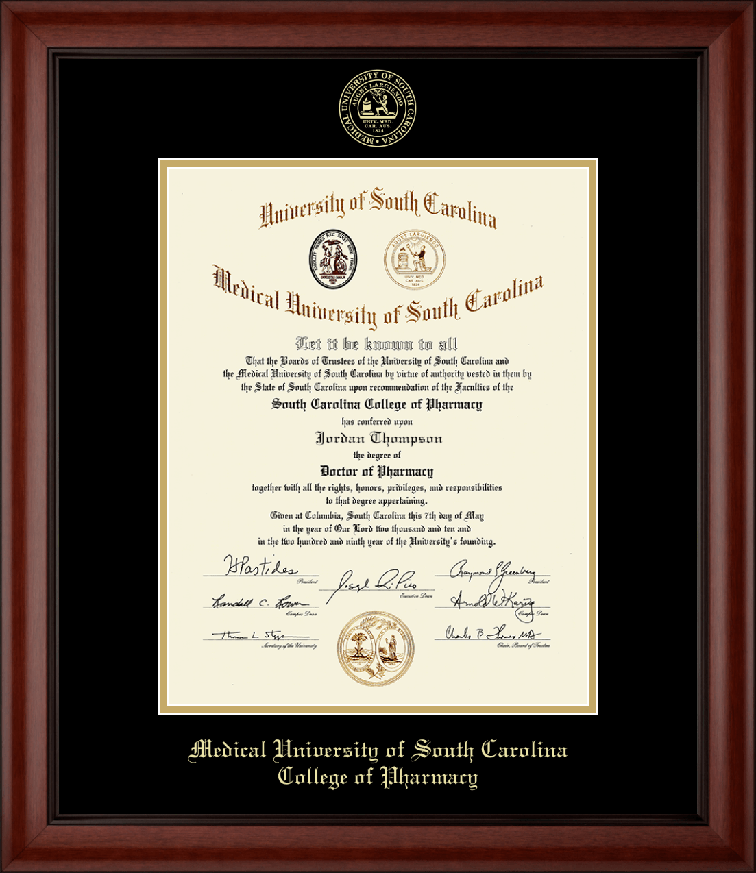 Medical University of South Carolina Gold Embossed Diploma Frame in