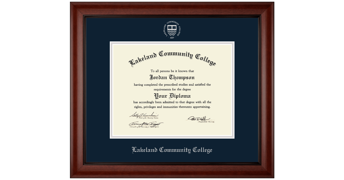 Silver Embossed Diploma Frame in Cambridge Lakeland Community College