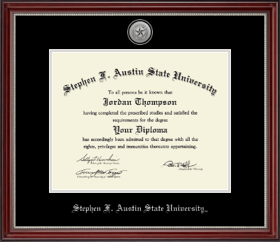 Stephen F. Austin State University diploma frame - Silver Engraved Medallion Diploma Frame in Kensington Silver