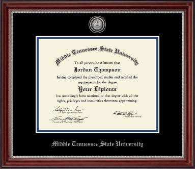 Middle Tennessee State University diploma frame - Silver Engraved Medallion Diploma Frame in Kensington Silver