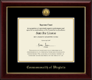 Commonwealth of Virginia certificate frame - Gold Engraved Medallion Certificate Frame in Gallery