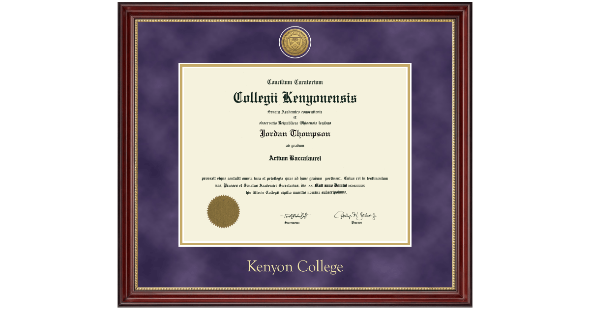 Gold Engraved Medallion Diploma Frame in Kensington Gold Kenyon College