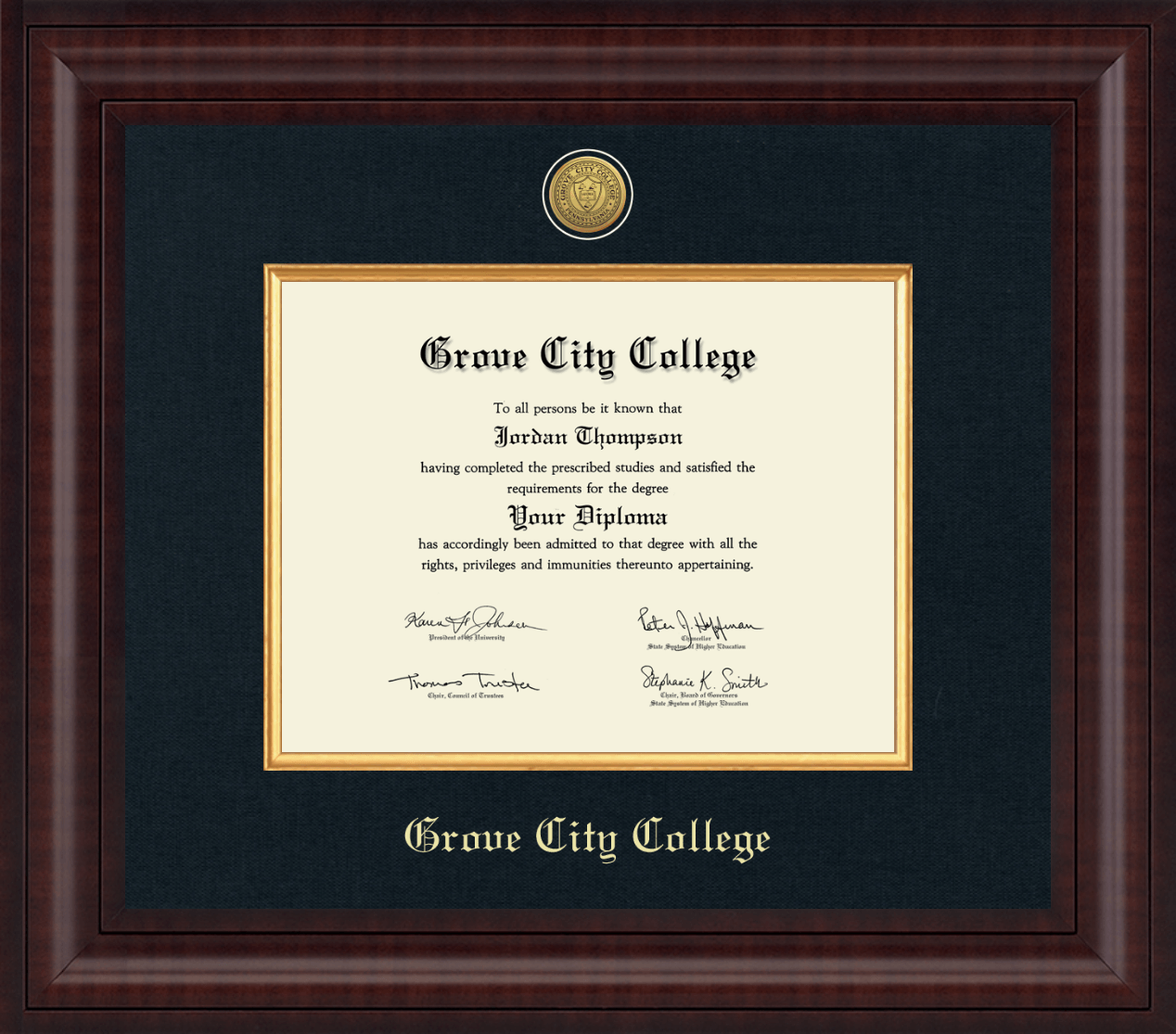 Grove City College Presidential Gold Engraved Diploma Frame in Premier