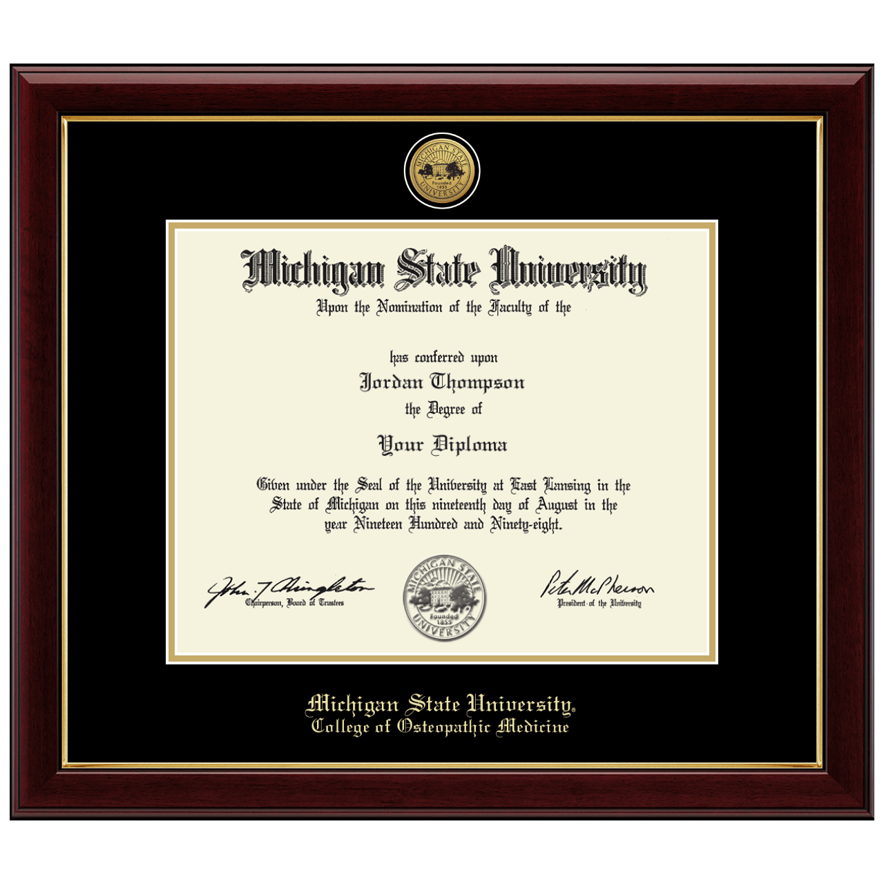 Gold Engraved Medallion Diploma Frame in Gallery Michigan State