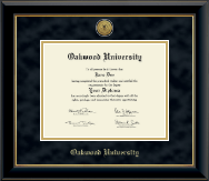 Oakwood University Gold Engraved Medallion Diploma Frame in Onyx Gold