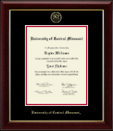University of Central Missouri Gold Embossed Diploma Frame in Gallery