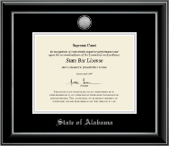 State of Alabama certificate frame - Silver Engraved Medallion Certificate Frame in Onyx Silver