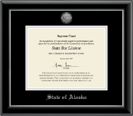 State of Alaska Silver Engraved Medallion Certificate Frame in Onyx Silver