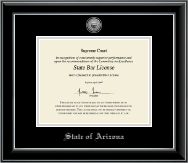 State of Arizona Silver Engraved Medallion Certificate Frame in Onyx Silver