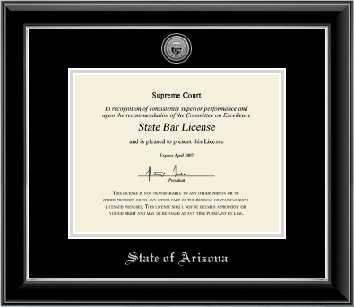 State of Arizona certificate frame - Silver Engraved Medallion Certificate Frame in Onyx Silver