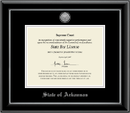 State of Arkansas Silver Engraved Medallion Certificate Frame in Onyx Silver