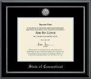 State of Connecticut Silver Engraved Medallion Certificate Frame in Onyx Silver