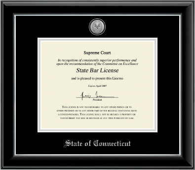 State of Connecticut certificate frame - Silver Engraved Medallion Certificate Frame in Onyx Silver