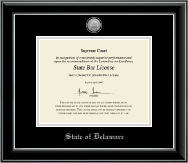 State of Delaware Silver Engraved Medallion Certificate Frame in Onyx Silver