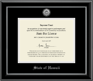 State of Hawaii Silver Engraved Medallion Certificate Frame in Onyx Silver