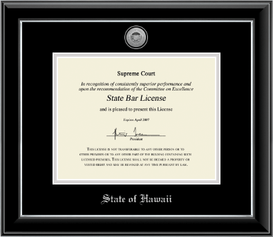 State of Hawaii certificate frame - Silver Engraved Medallion Certificate Frame in Onyx Silver
