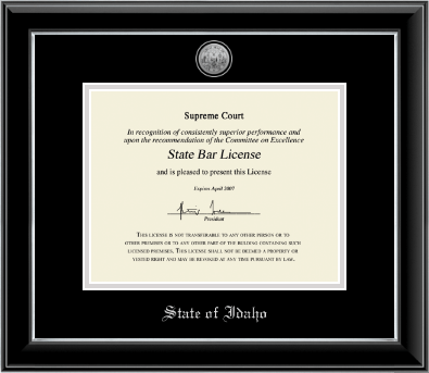 State of Idaho certificate frame - Silver Engraved Medallion Certificate Frame in Onyx Silver