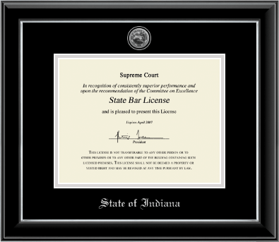 State of Indiana certificate frame - Silver Engraved Medallion Certificate Frame in Onyx Silver
