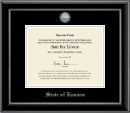 State of Kansas Silver Engraved Medallion Certificate Frame in Onyx Silver
