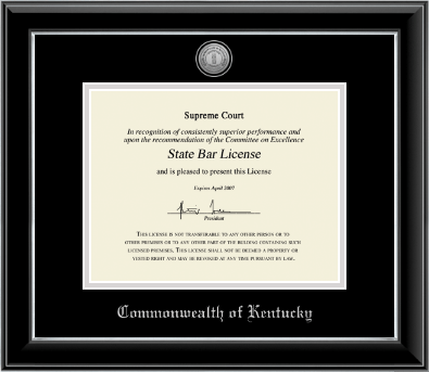 Commonwealth of Kentucky certificate frame - Silver Engraved Medallion Certificate Frame in Onyx Silver