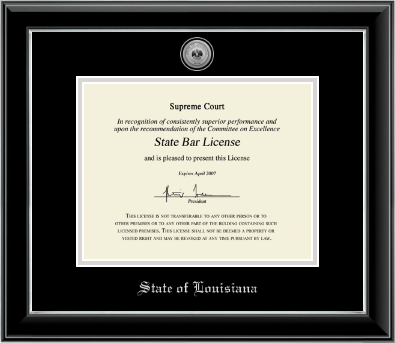 State of Louisiana certificate frame - Silver Engraved Medallion Certificate Frame in Onyx Silver