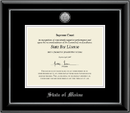 State of Maine Silver Engraved Medallion Certificate Frame in Onyx Silver