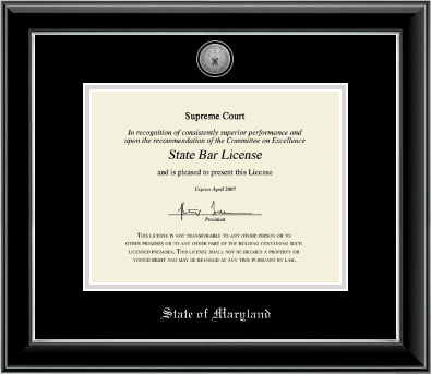 State of Maryland certificate frame - Silver Engraved Medallion Certificate Frame in Onyx Silver