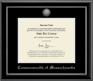 Commonwealth of Massachusetts Silver Engraved Medallion Certificate Frame in Onyx Silver