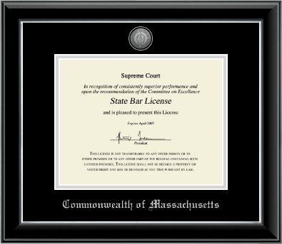 Commonwealth of Massachusetts certificate frame - Silver Engraved Medallion Certificate Frame in Onyx Silver